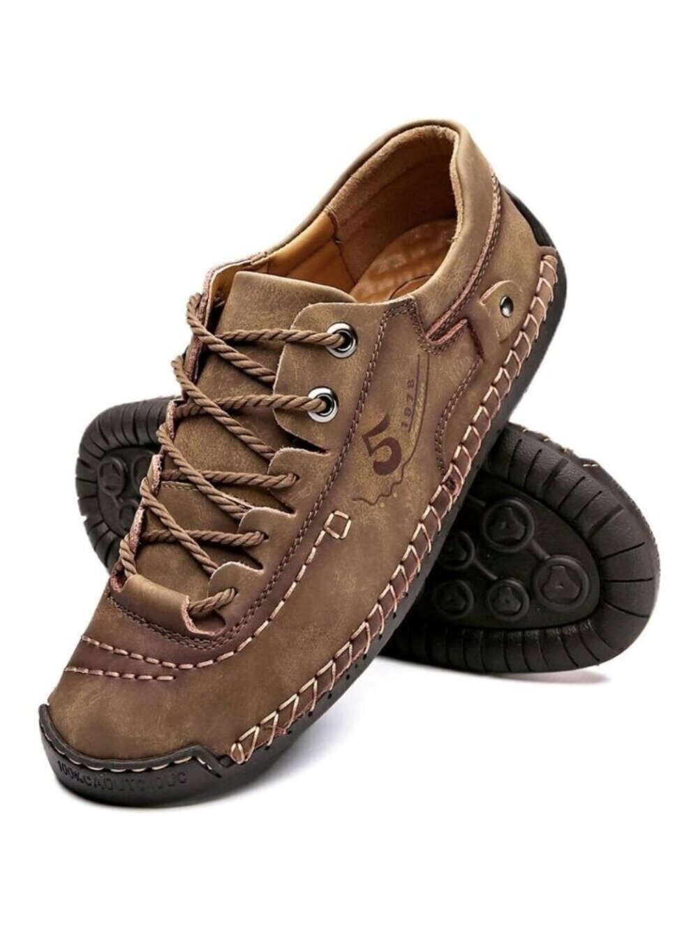 Alcubieree Men Brown Leather Casual Fashion Loafer Driving Rubber Sole Sneakers